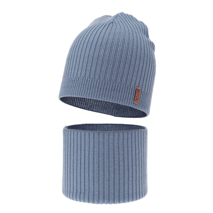 Pojke höst/vår set: mössa och tubhalsduk, blå, 100% Merino Ull, Chester