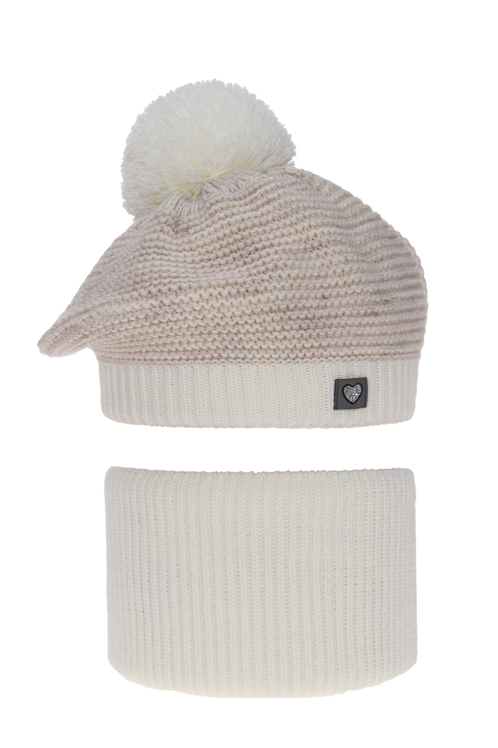 Flicka vinter set: mössa och halsduk, beige, med pompom, Lira
