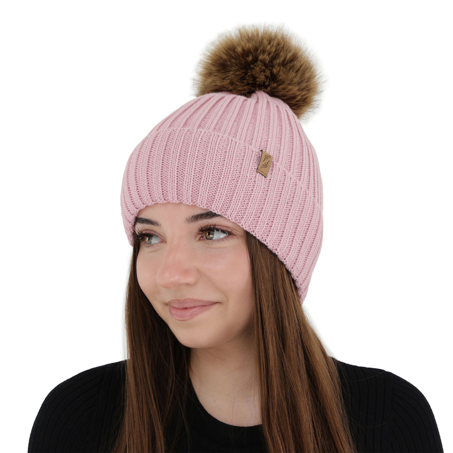 Dam vintermössa, beige, med merinull, Zamira