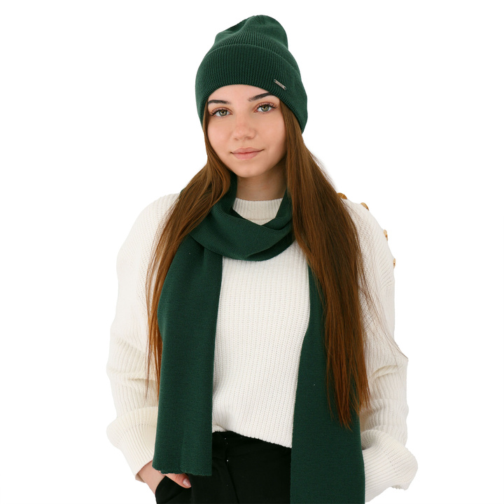 Dam vinter set: mössa och halsduk, grön, 100% Merino Ull, Melpomena