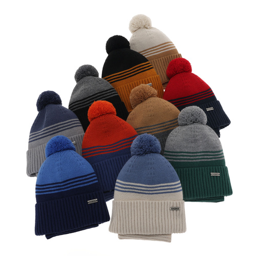 Pojke vinter set: mössa och tubhalsduk, beige, med pompom, Pallas