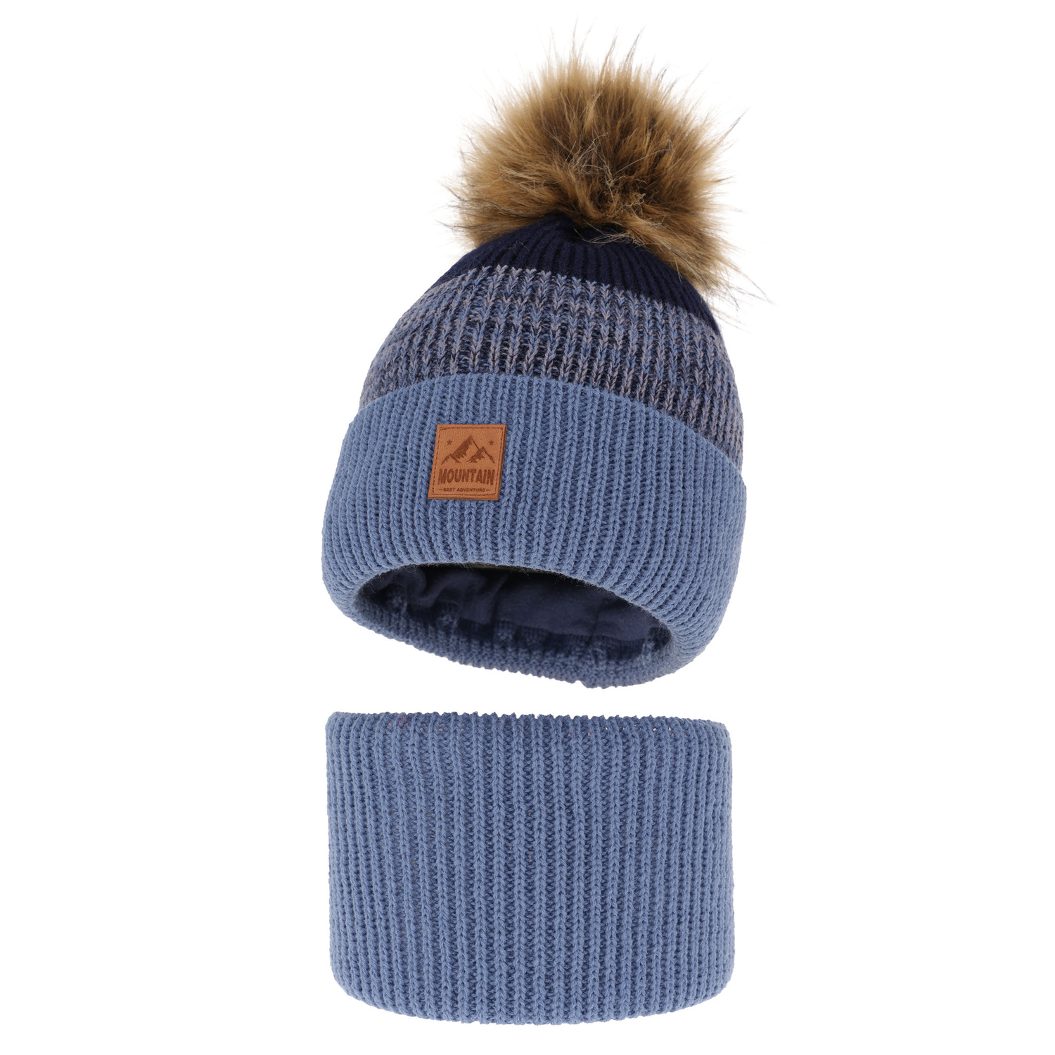 Pojke vinter set: mössa och tubhalsduk, blå, med pompom, Buffalo