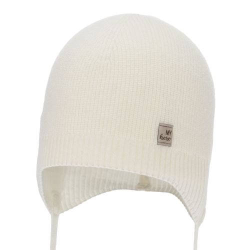 Pojke höst/vår mössa, kremowa, med merinull, med knytband, Tono