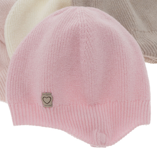 Flicka höst/vår mössa, rosa, med merinull, med knytband, Orida