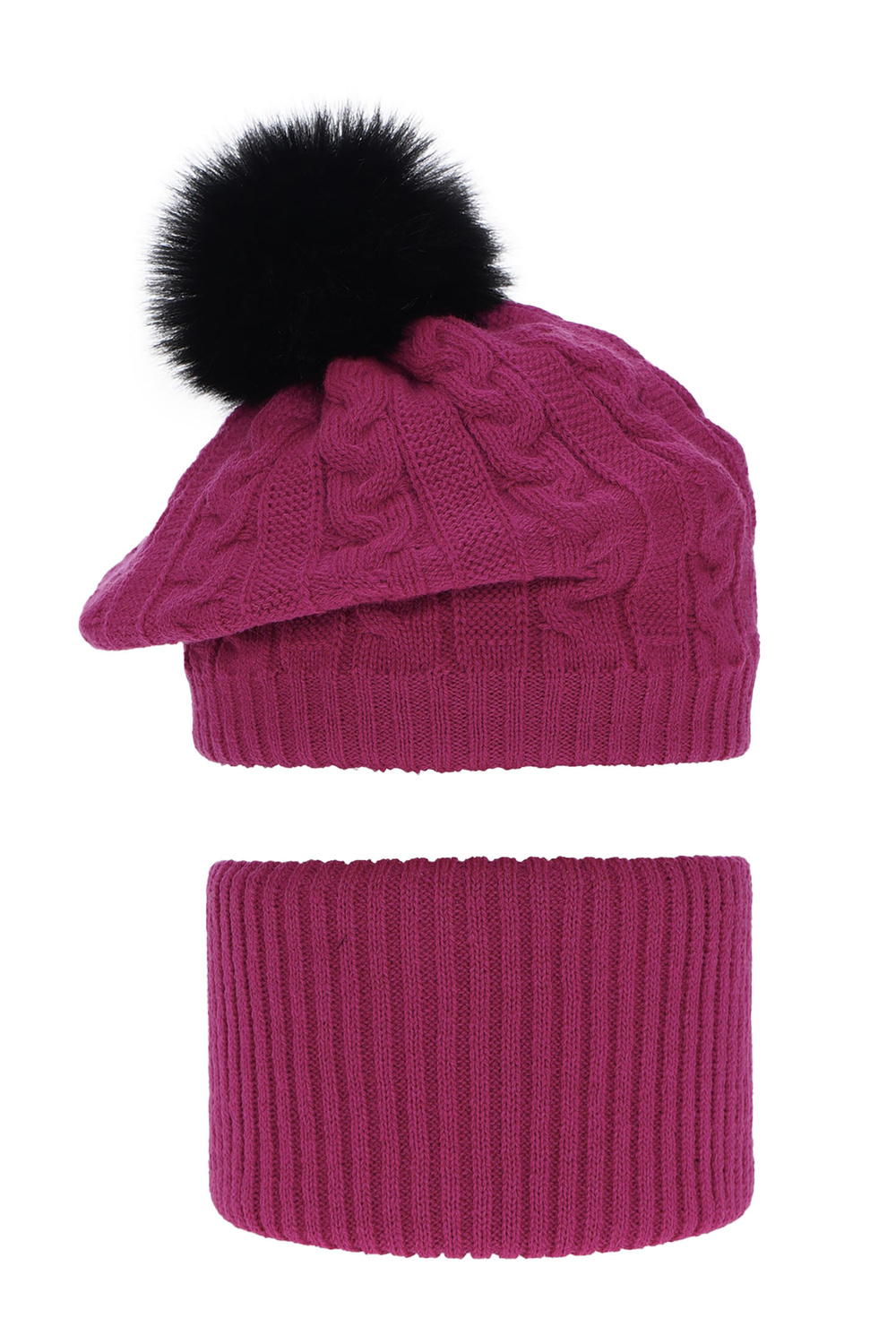 Flicka vinter set: mössa och halsduk, rosa, med pompom, Koffi