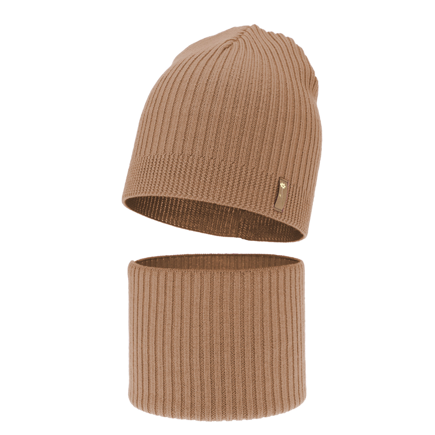 Flicka höst/vår set: mössa och tubhalsduk, camel, 100% Merino Ull, Chelsie