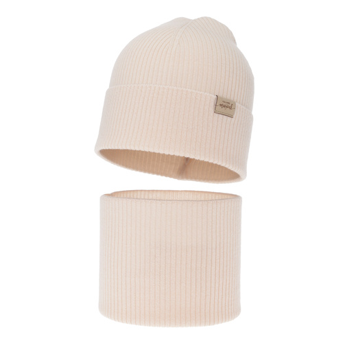 Flicka höst/vår set: mössa och tubhalsduk, ljusrosa, 100% Merino Ull, Magenta