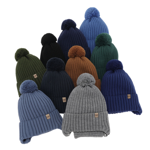 Pojke vinter set: mössa och tubhalsduk, blå, med knytband, med pompom, Carlo