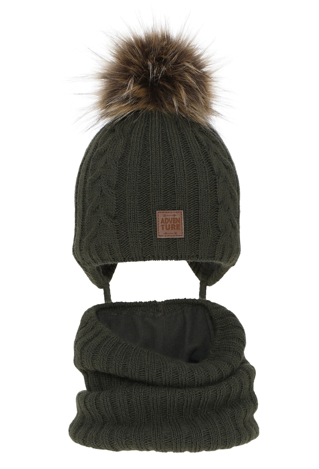 Pojke vinter set: mössa och halsduk, khaki, med pompom, Casper
