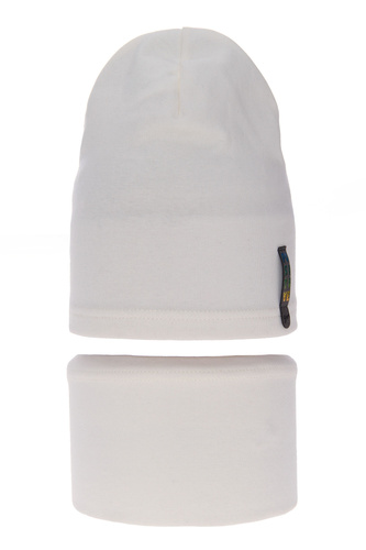 Flicka höst/vår set: mössa och tubhalsduk, creme, fodrad med bomull, Flores