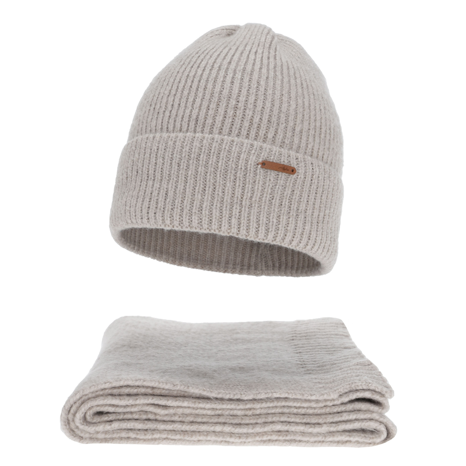 Dam vinter set: mössa och halsduk, beige, med merinull, Seala