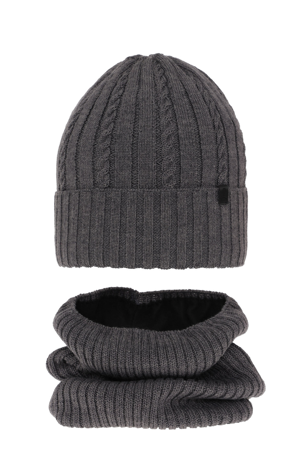 Pojke vinter set: mössa och tubhalsduk, grå, med merinull, fodrad med fleece, Kairo