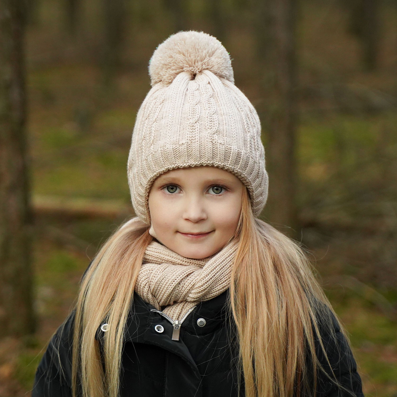 Flicka vinter set: mössa och halsduk, rosa, med pompom, Candy