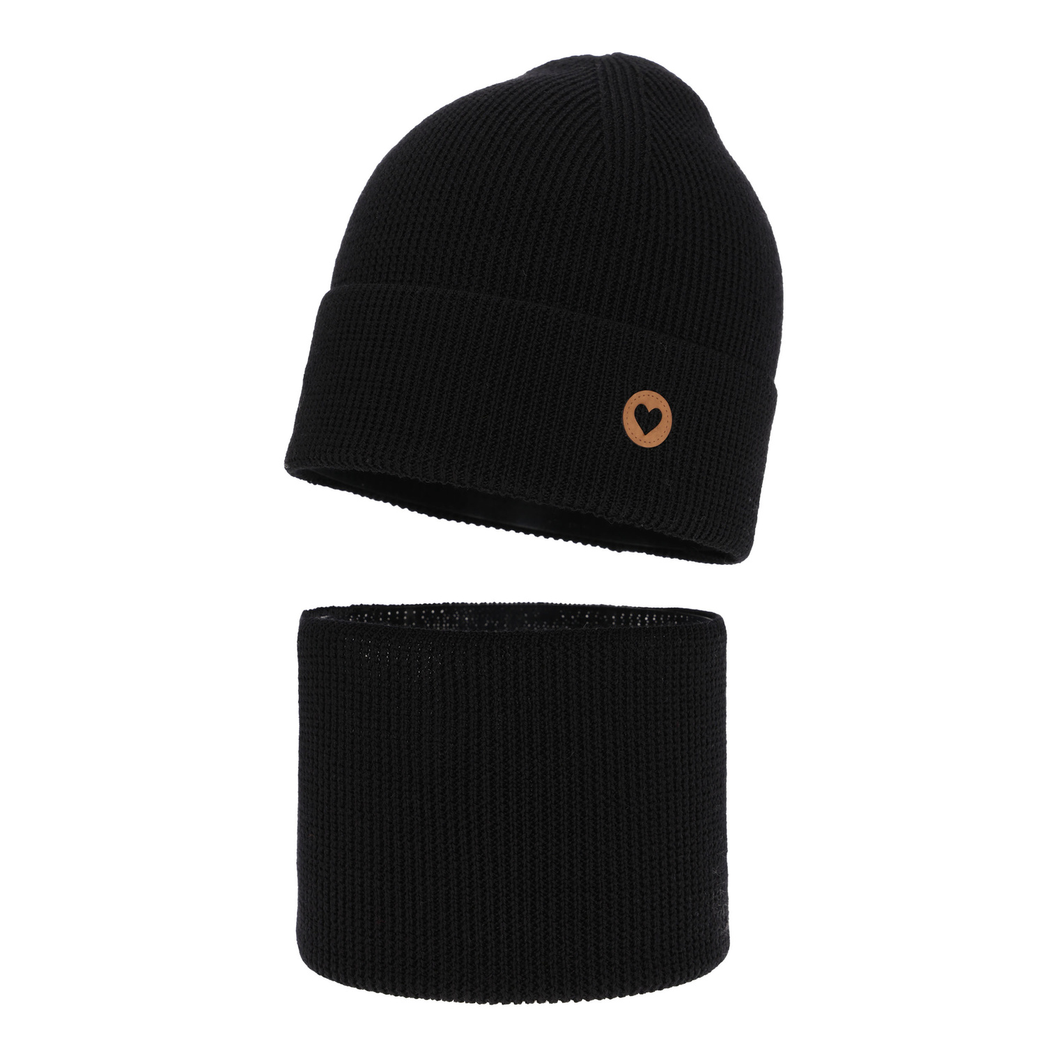 Flicka höst/vår set: mössa och tubhalsduk, svart, 100% Merino Ull, Brook