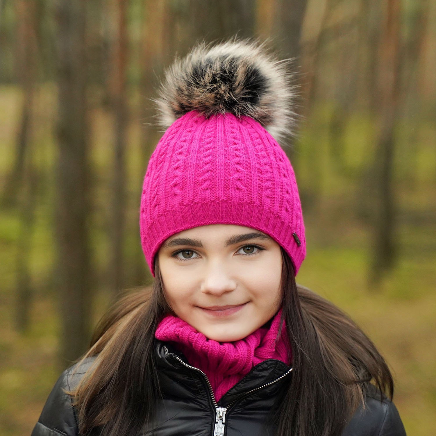 Flicka vinter set: mössa och tubhalsduk, grå, med pompom, Rima