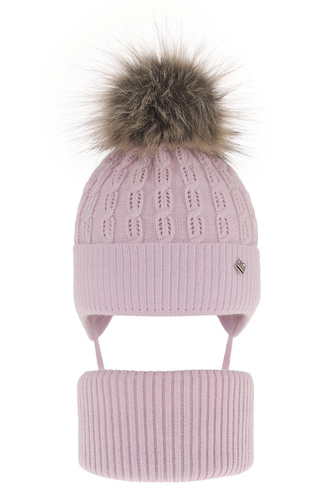 Flicka vinter set: mössa och halsduk, lila, med pompom, Tukana