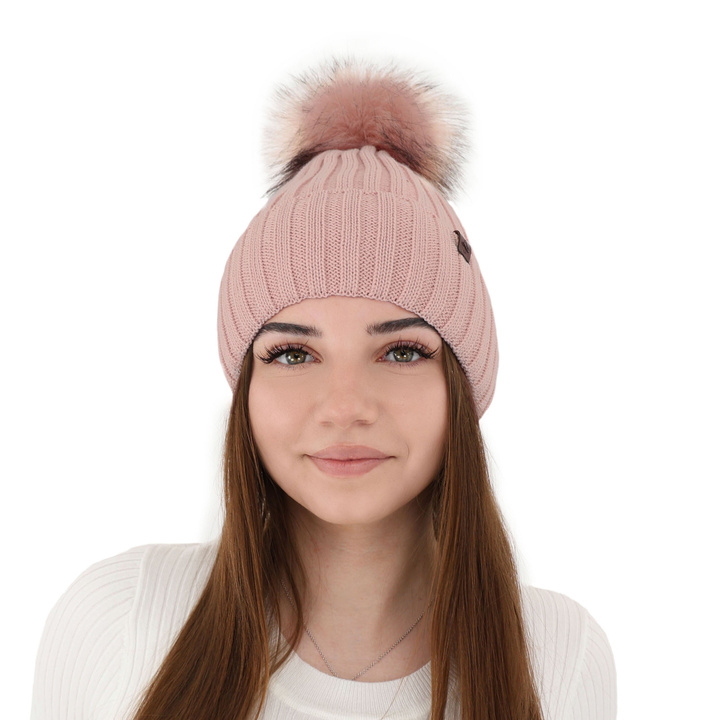 Dam vintermössa, rosa, med merinull, Texa