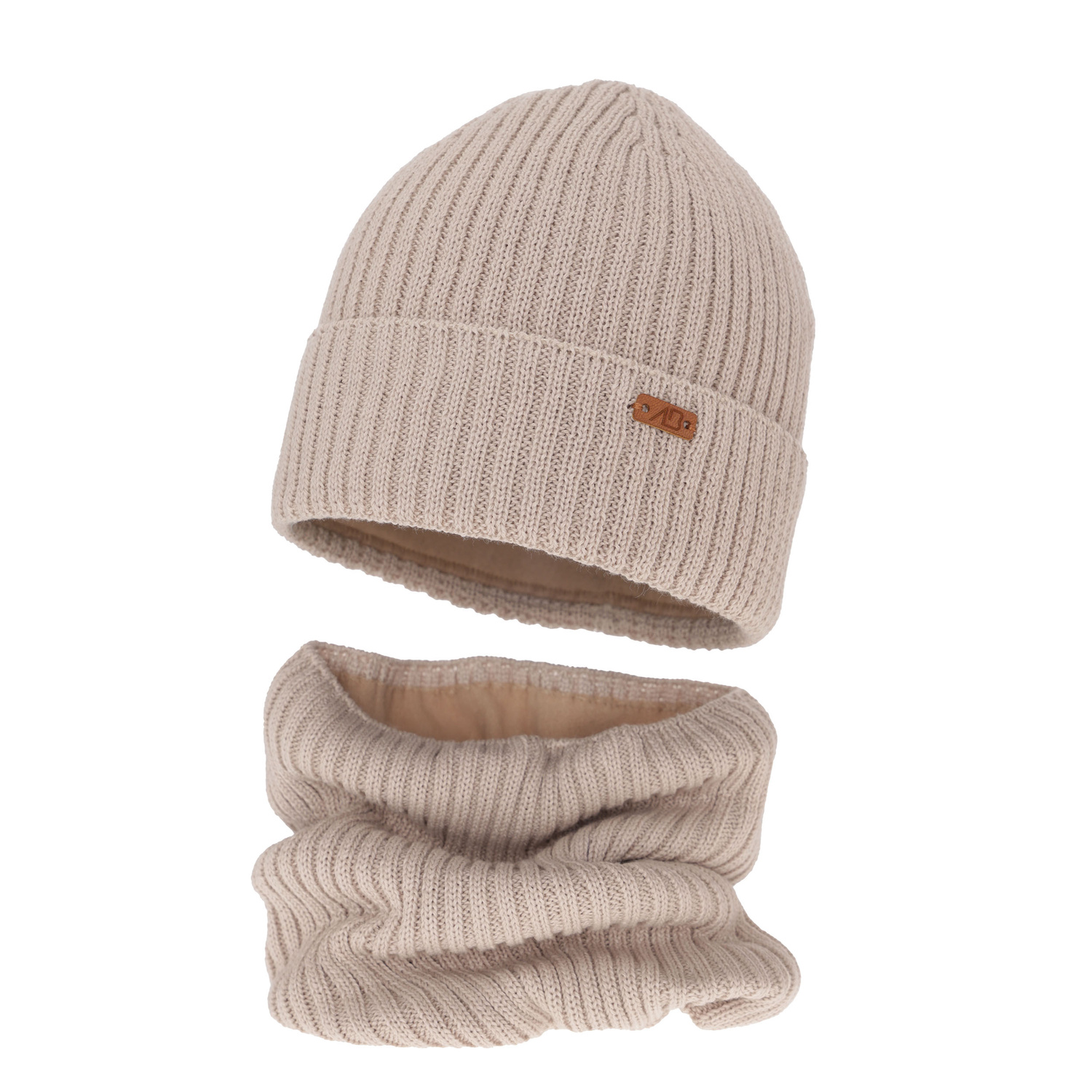 Pojke vinter set: mössa och tubhalsduk, beige, med merinull, Palermo