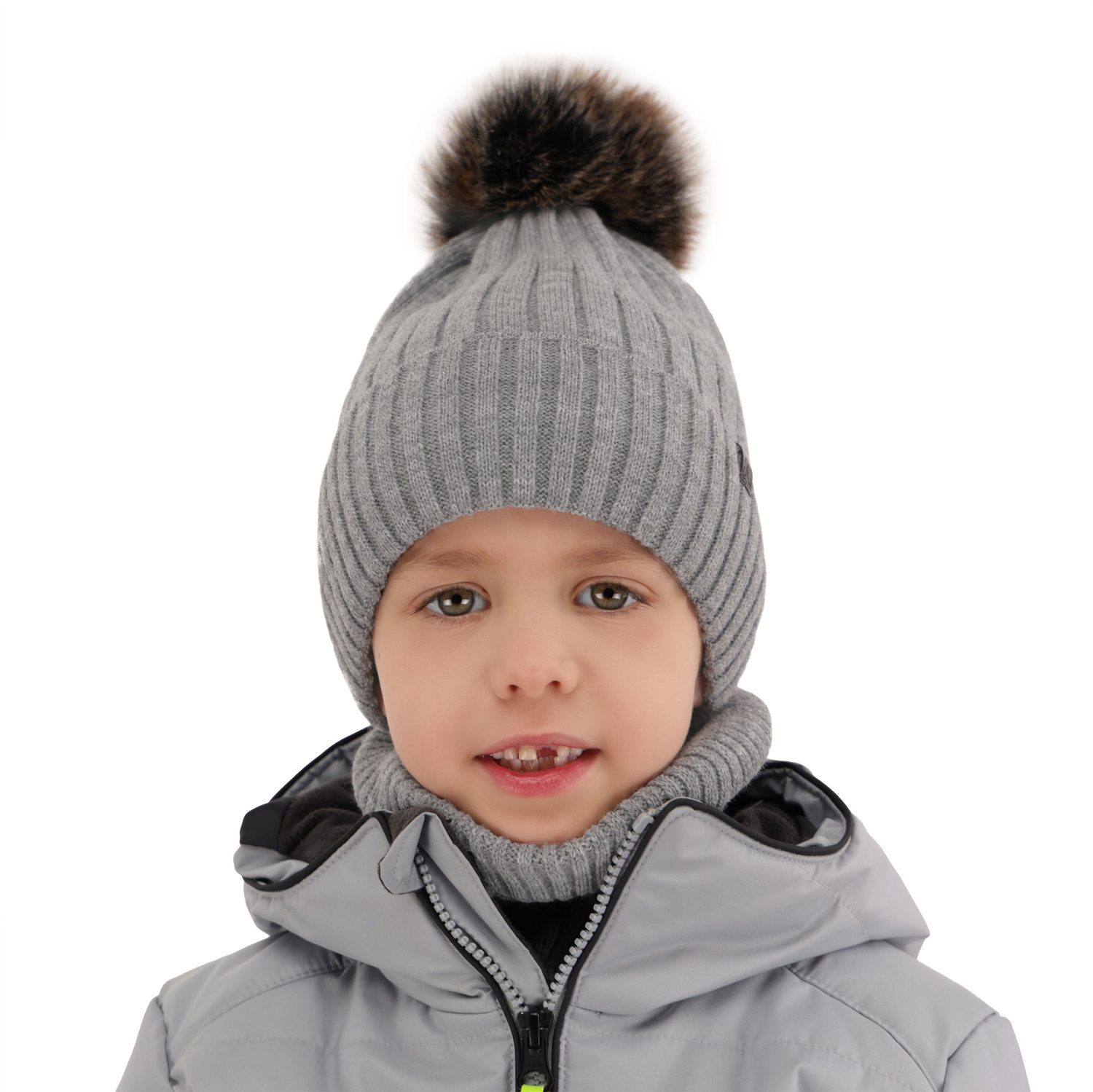 Pojke vinter set: mössa och halsduk, camel, med pompom, Relax