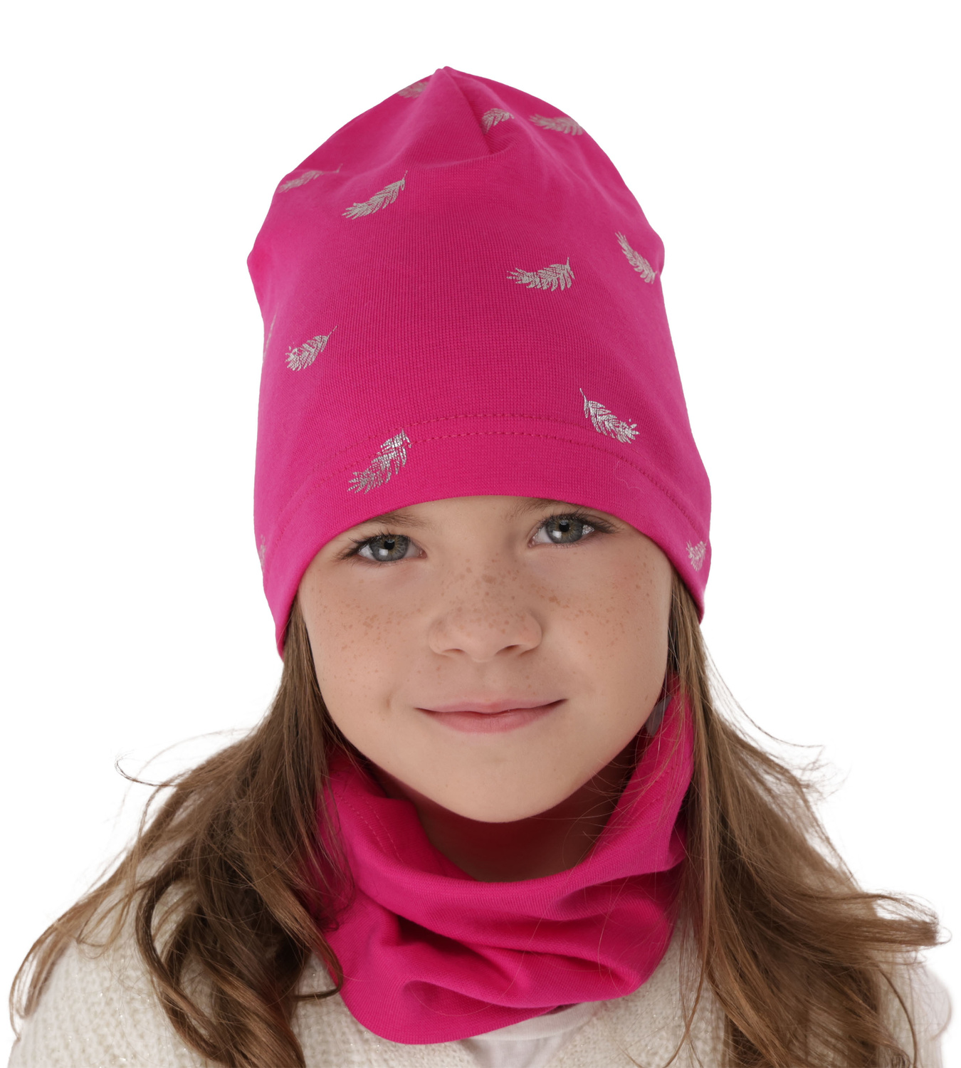 Flicka höst/vår set: mössa och halsduk, rosa, fodrad med bomull, Florena