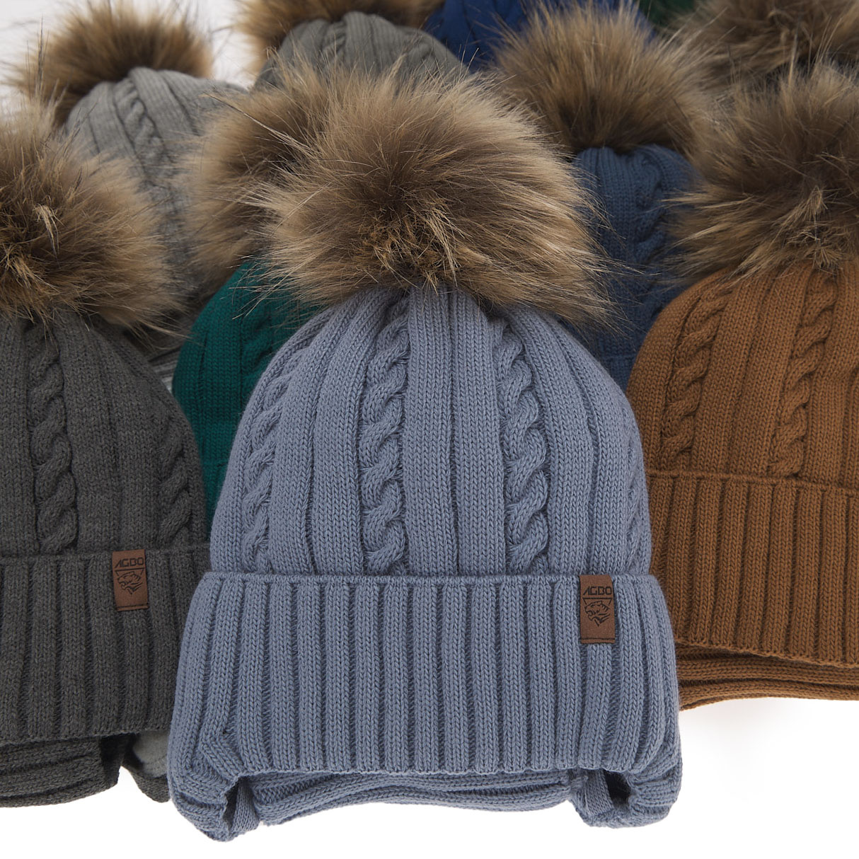 Pojke vinter set: mössa och tubhalsduk, camel, med pompom, Peter
