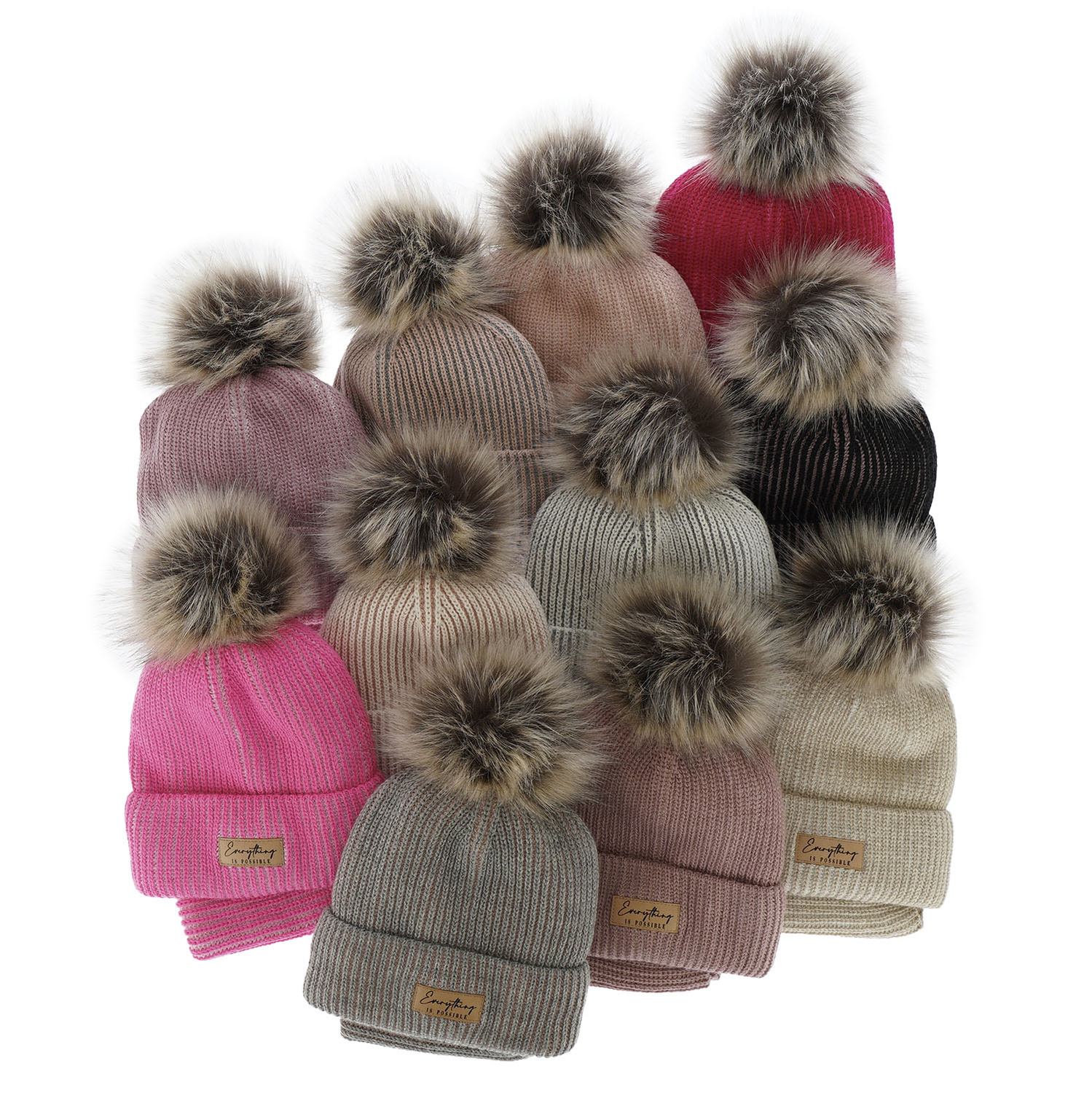 Flicka vinter set: mössa och tubhalsduk, rosa, med pompom, Floryda