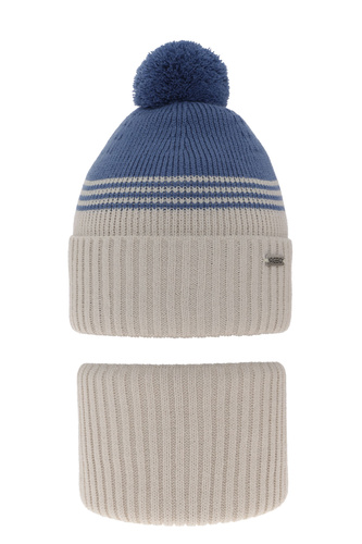 Pojke vinter set: mössa och tubhalsduk, beige, med pompom, Pallas