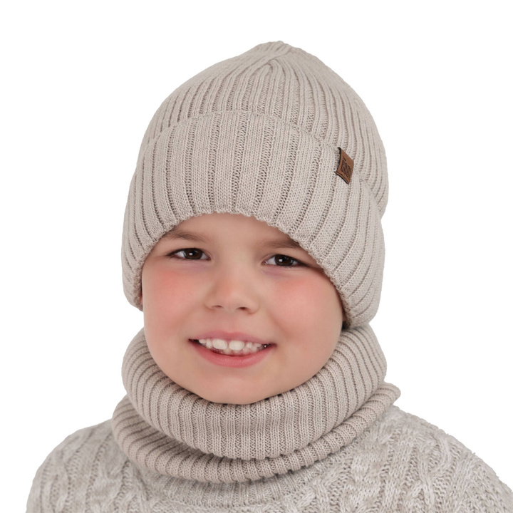 Pojke vinter set: mössa och halsduk, beige, ylle, Metis