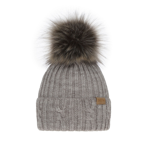 Dam vintermössa, beige, med pompom, Lawina