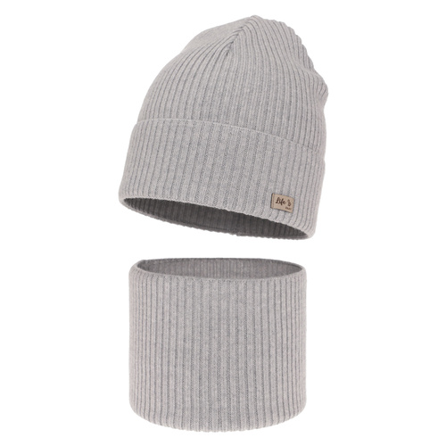 Flicka höst/vår set: mössa och tubhalsduk, grå, 100% Merino Ull, Itra