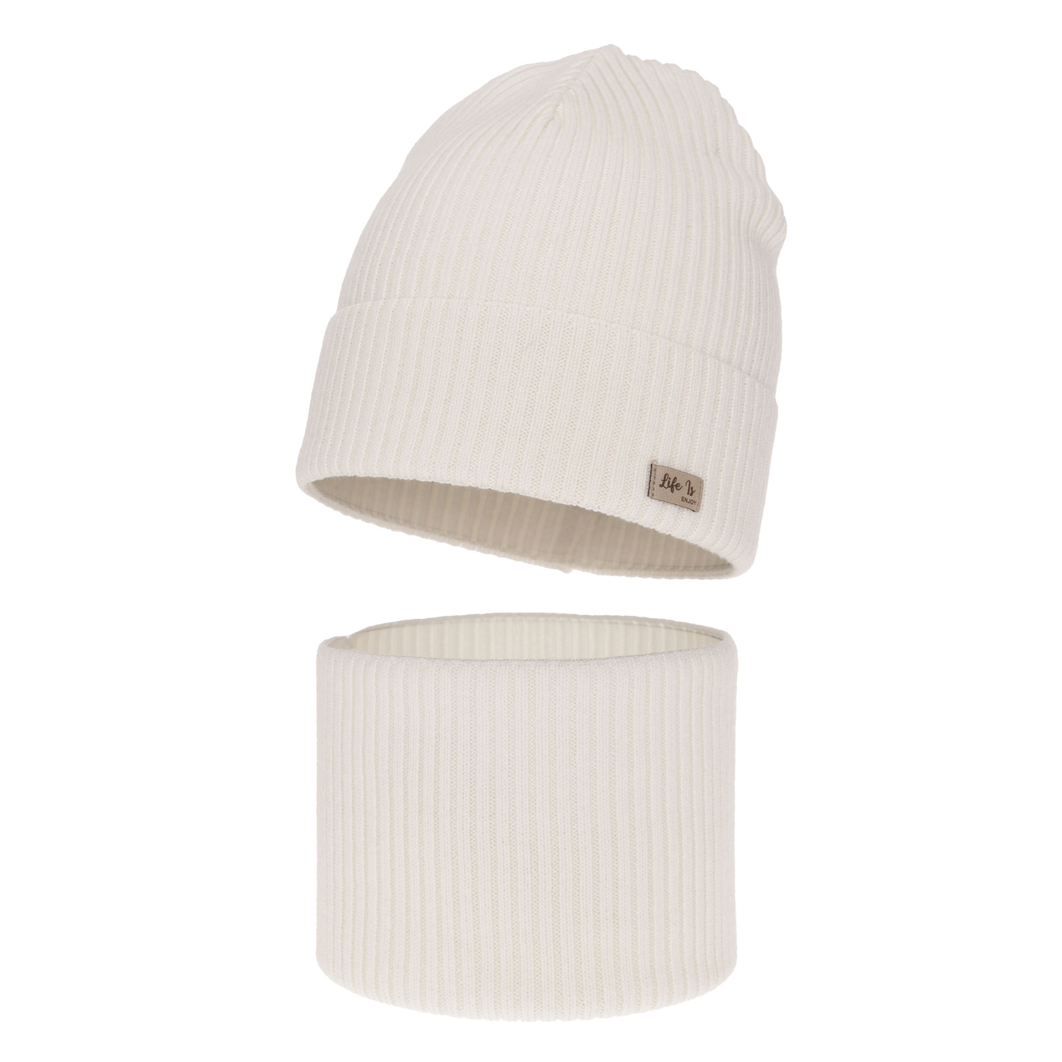 Flicka höst/vår set: mössa och tubhalsduk, vit, 100% Merino Ull, Itra