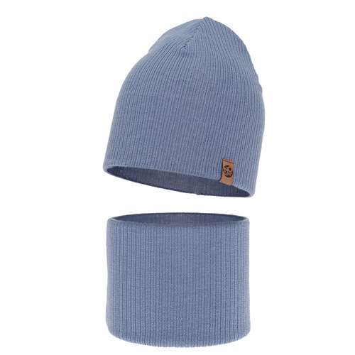 Pojke höst/vår set: mössa och tubhalsduk, 100% Merino Ull, ljusblå, Richi