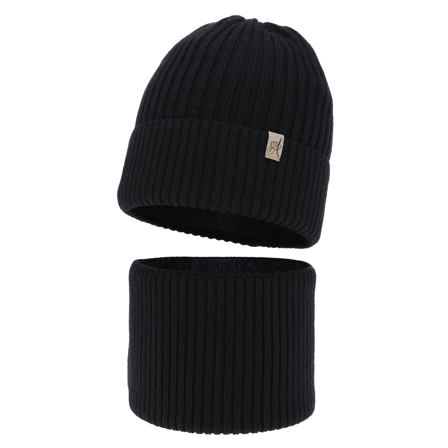 Flicka vinter set: mössa och tubhalsduk, svart, 100% Merino Ull, Patricia