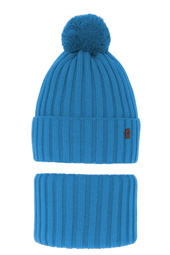 Pojke vinter set: mössa och tubhalsduk, blå, med pompom, Wiliam