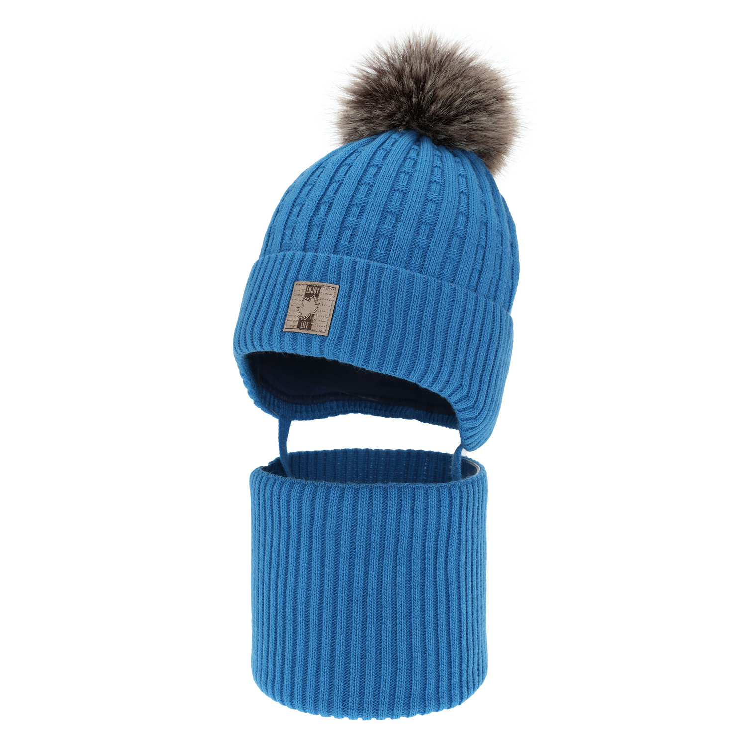Pojke vinter set: mössa och halsduk, blå, med pompom, Fiamanto