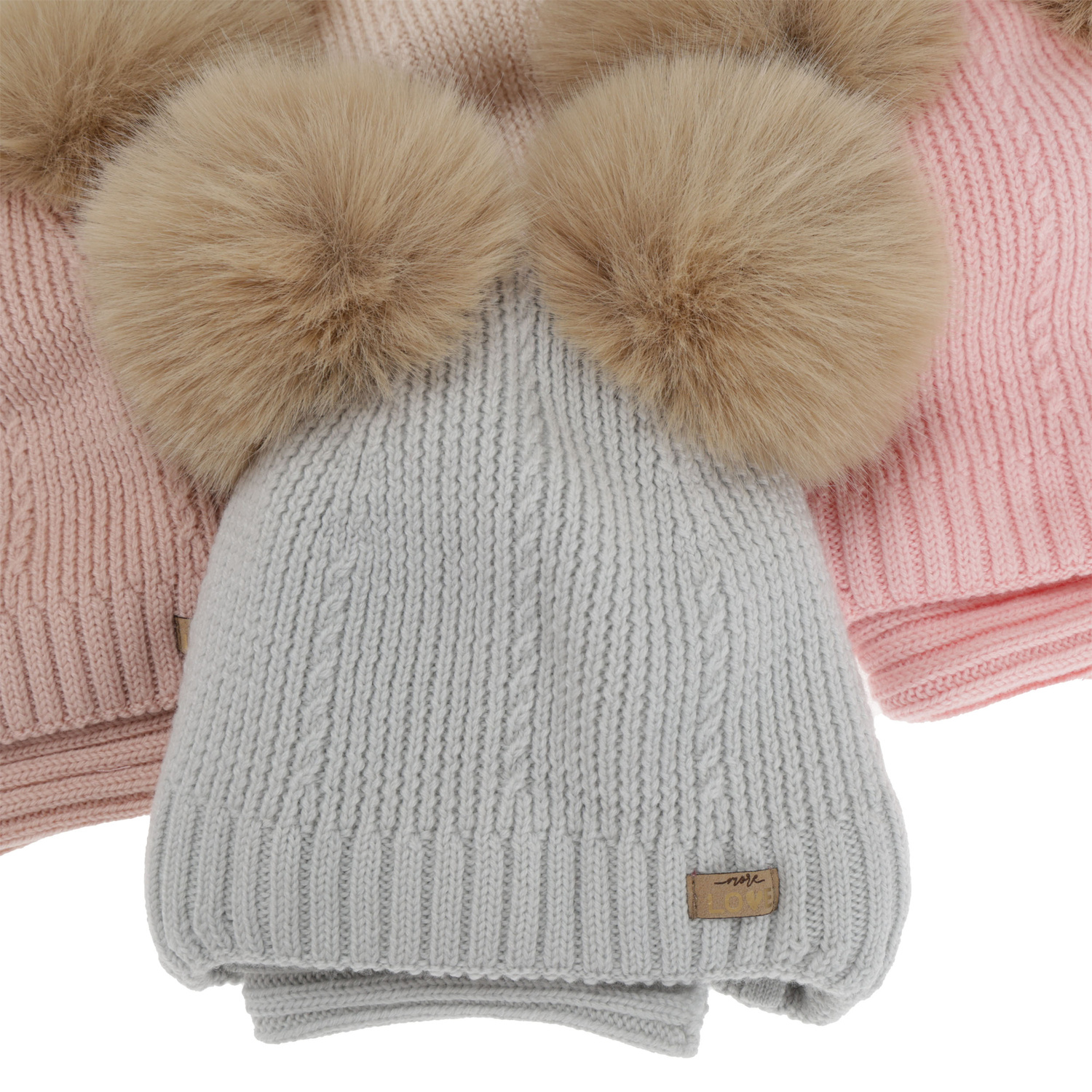 Flicka mössa och tubscarf, vinter set, rosa, 100% merinull, fodrad med ullfleece, Lumia