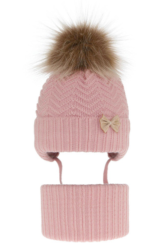 Flicka vinter set: mössa och tubhalsduk, rosa, med pompom, Chloe