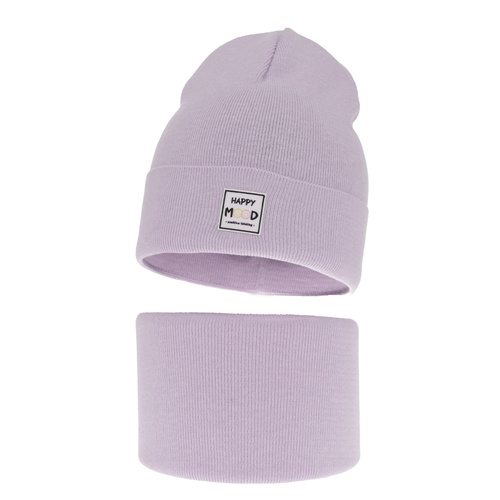 Flicka höst/vår set: mössa och tubhalsduk, lila, med bomull, Mersila