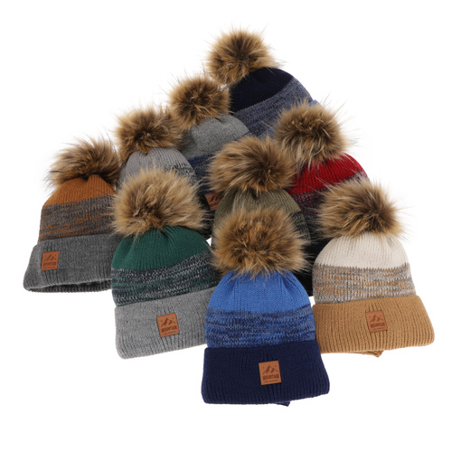 Pojke vinter set: mössa och halsduk, camel, med pompom, Buffalo
