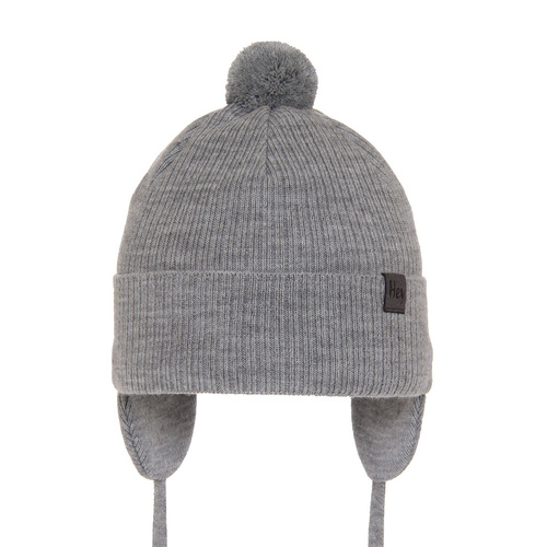 Pojke höst/vår mössa, grå, med knytband, med pompom, Axel