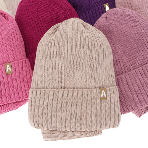 Flicka vinter set: mössa och halsduk, ljusbeige, med merinull, fodrad med fleece, Peggy