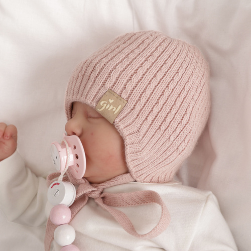 Flicka höst/vår mössa, rosa, med knytband, Cheri