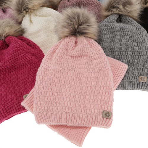 Flicka vinter set: mössa och tubhalsduk, kremowy, med pompom, Germina