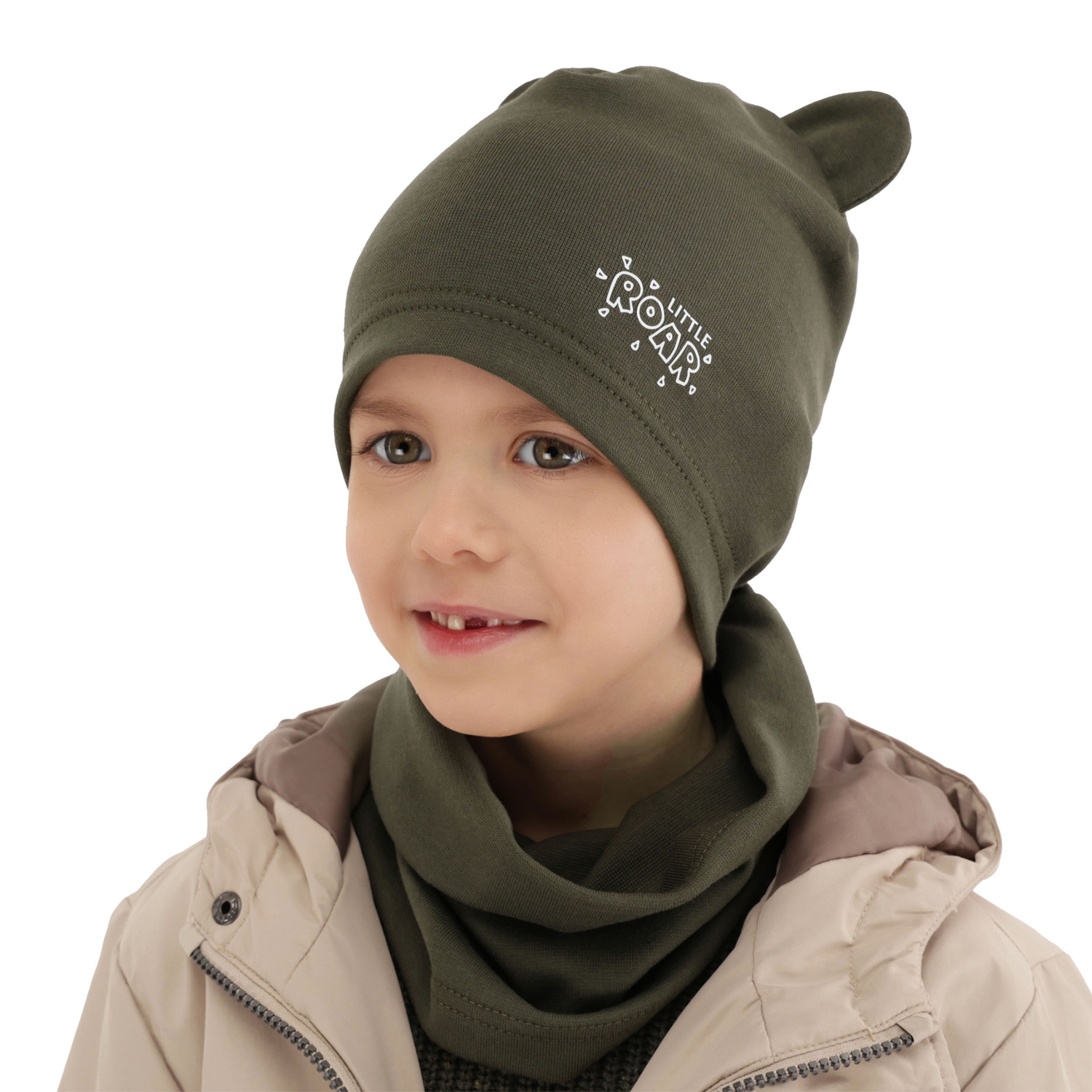 Pojke höst/vår set: mössa och halsduk, khaki, Cymes