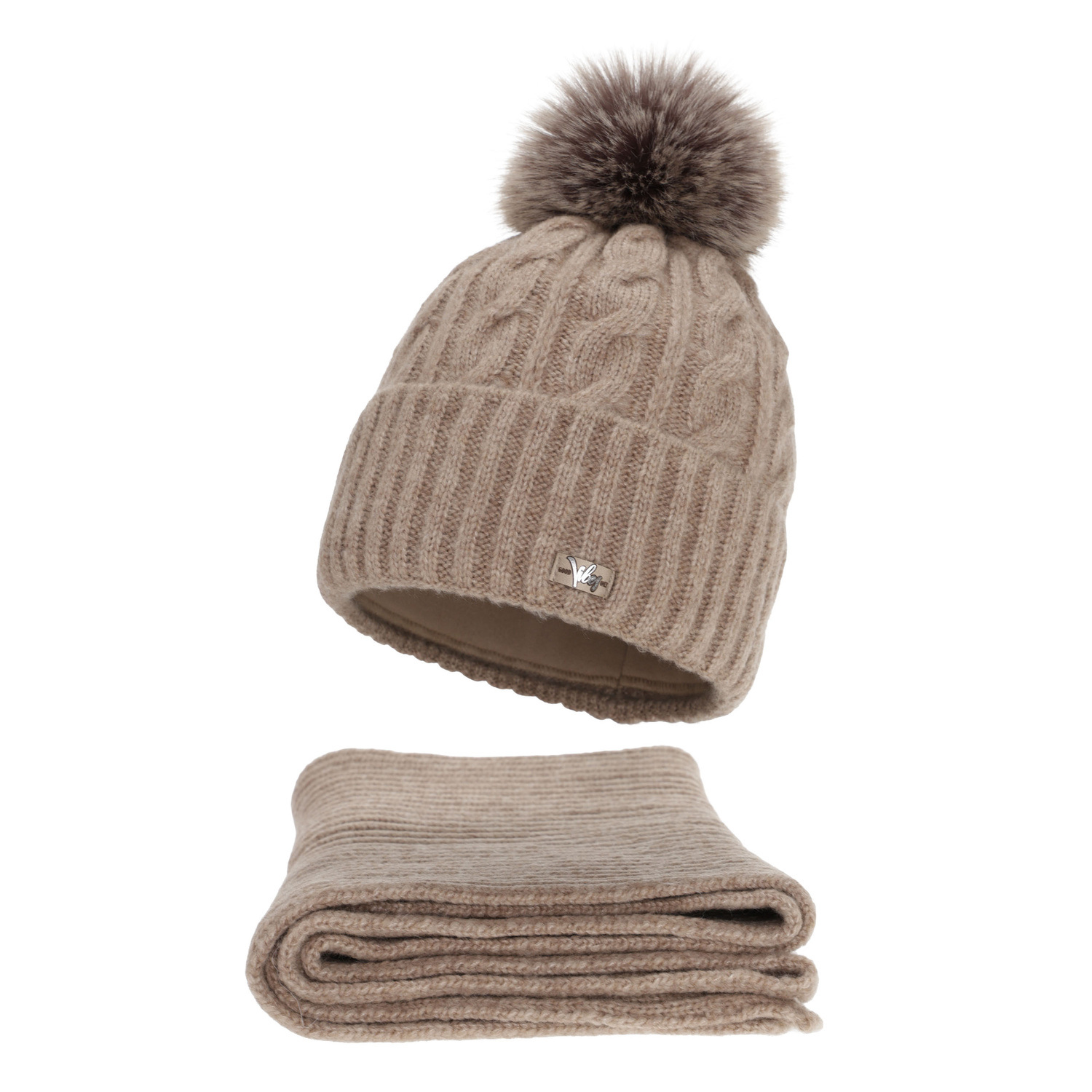 Dam vinter set (mössa och halsduk), beige, Lunetta