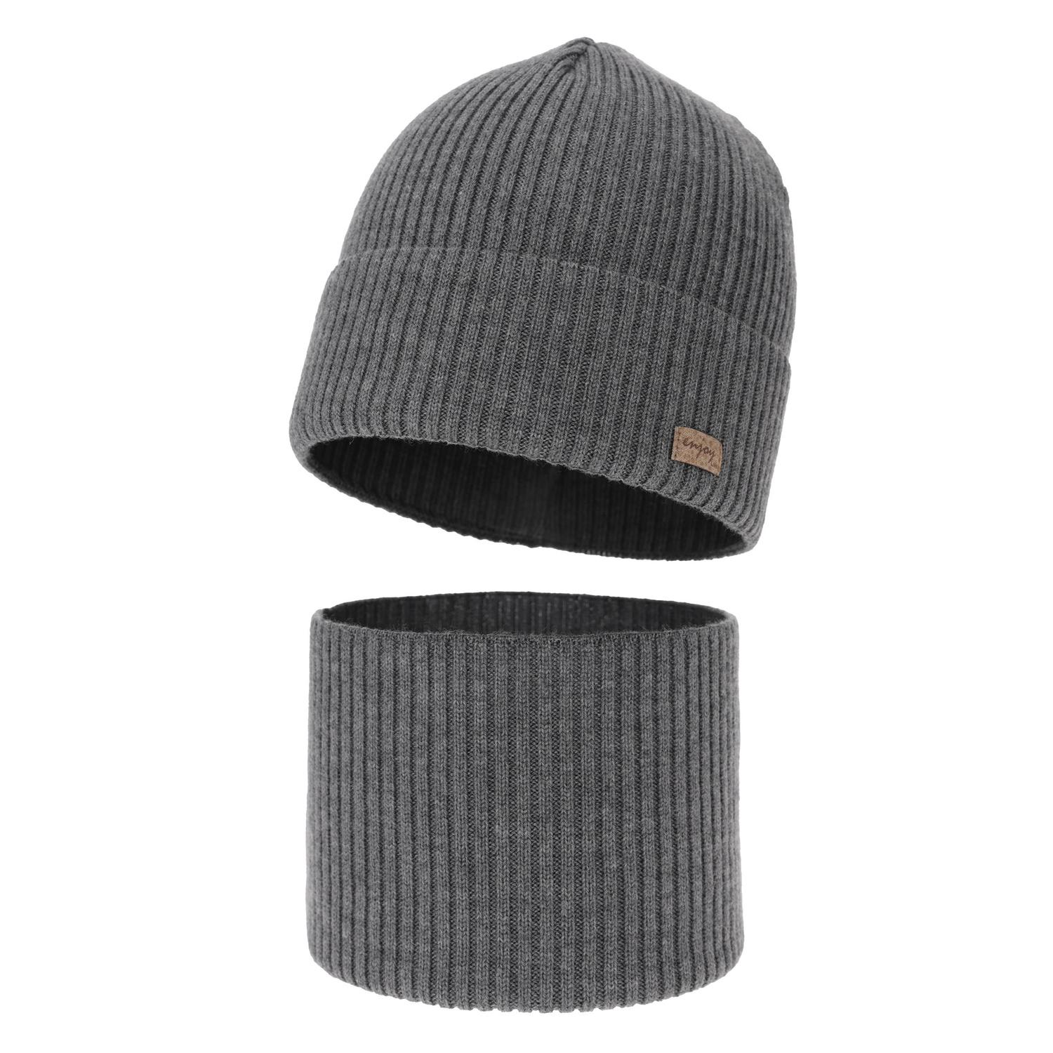 Pojke höst/vår set: mössa och tubhalsduk, grå, 100% merino ull, Intro
