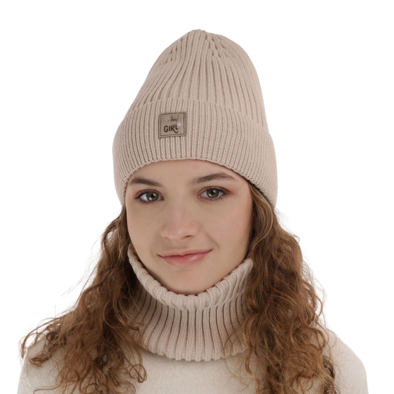 Flicka vinter set: mössa och tubhalsduk, beige, Georgina
