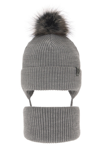 Pojke vinter set: mössa och halsduk, grå, med pompom, wiązany, Honed