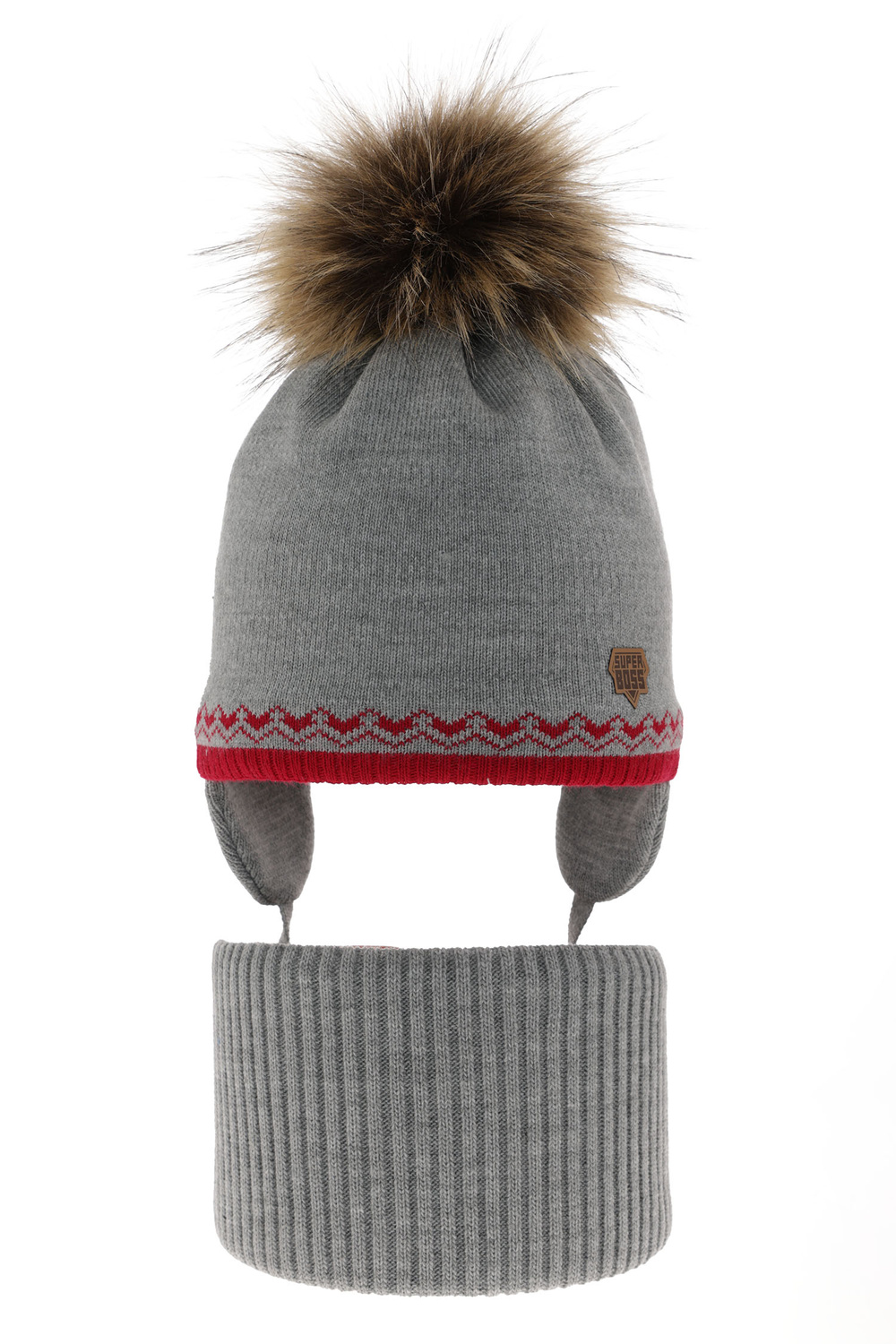 Pojke vinter set: mössa och halsduk, grå, med pompom, Elpis