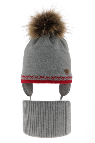 Pojke vinter set: mössa och halsduk, grå, med pompom, Elpis